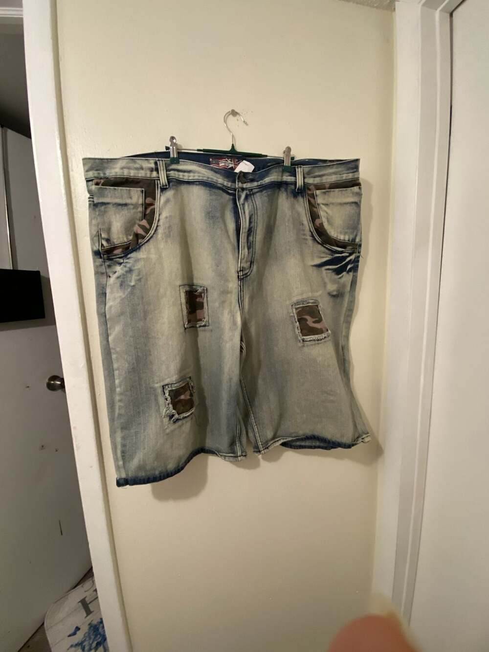 Vintage & Denim GS-115 Light Wash Camo Patch Denim Shorts Size 50